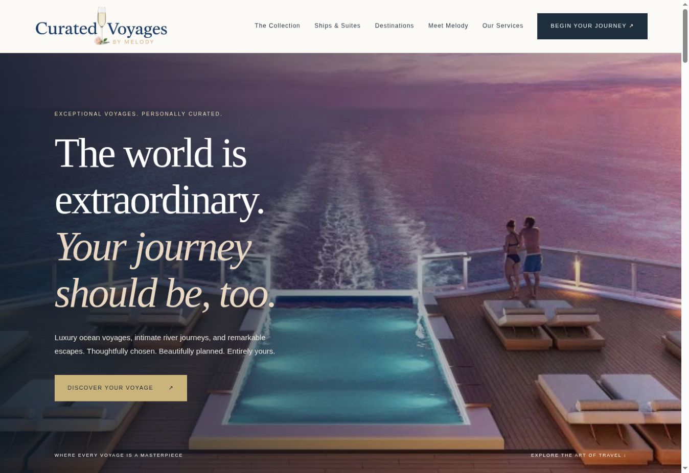 Screenshot of the Curated Voyages home page